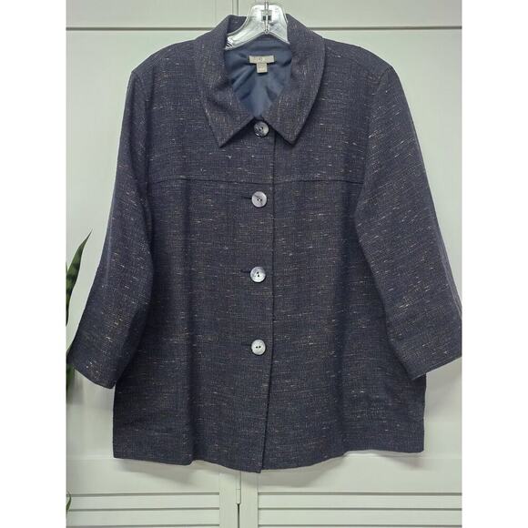 J. Jill Blue Tweed Textured Button 3/4 Sleeve Lined Jacket Sz Large Career - Picture 1 of 5